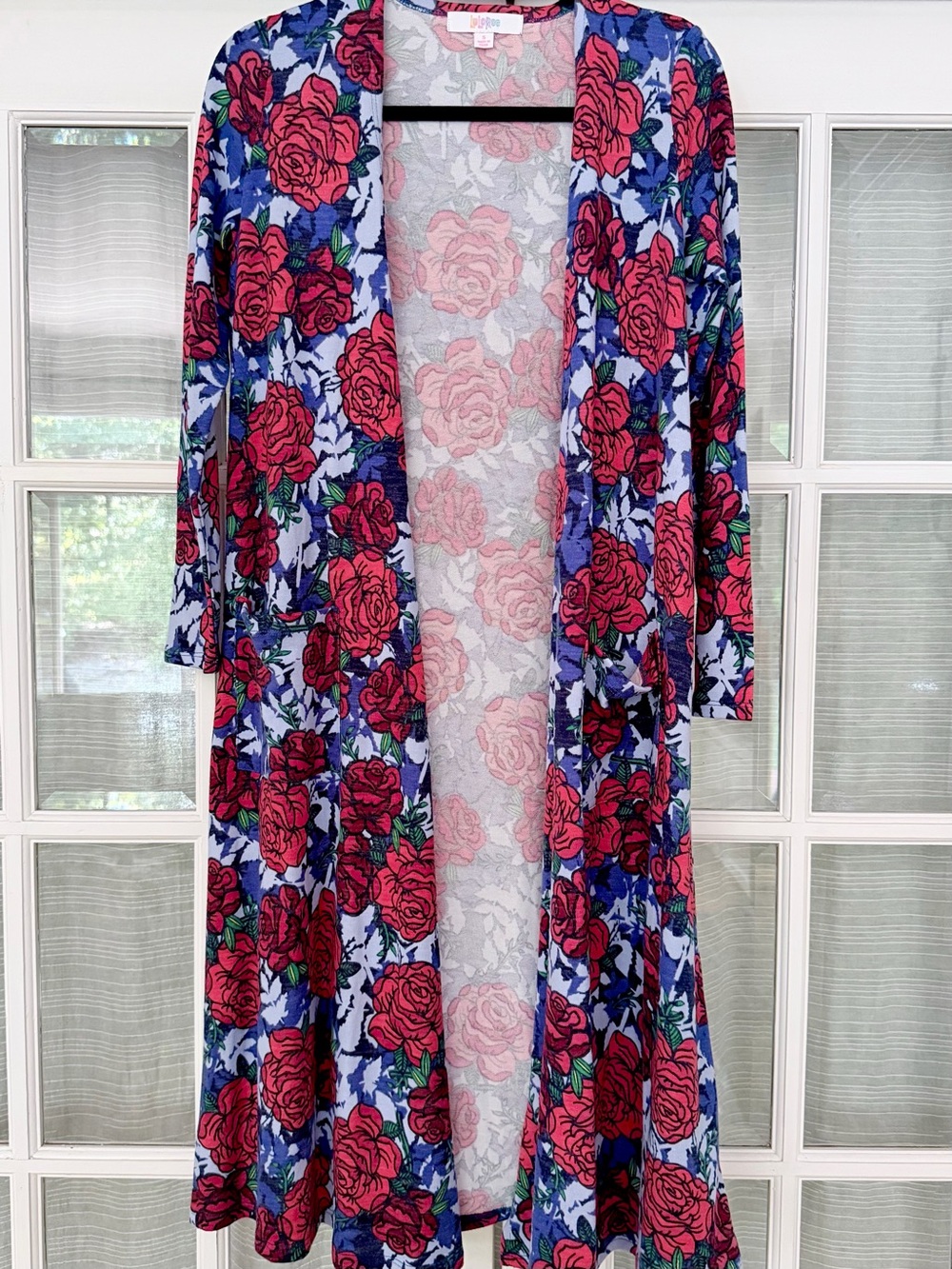 Lularoe Floral Open-Front Duster — Red Rose Print